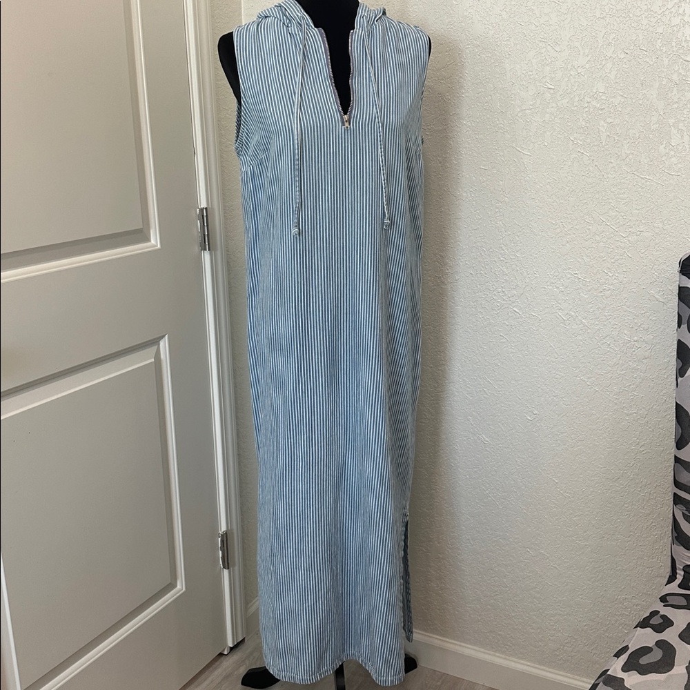 Vintage Studio Blue and White Railroad Striped Hoodie Dress